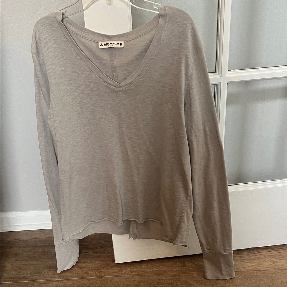 American Giant Women's V-Neck Long Sleeve Tee in Light Gray